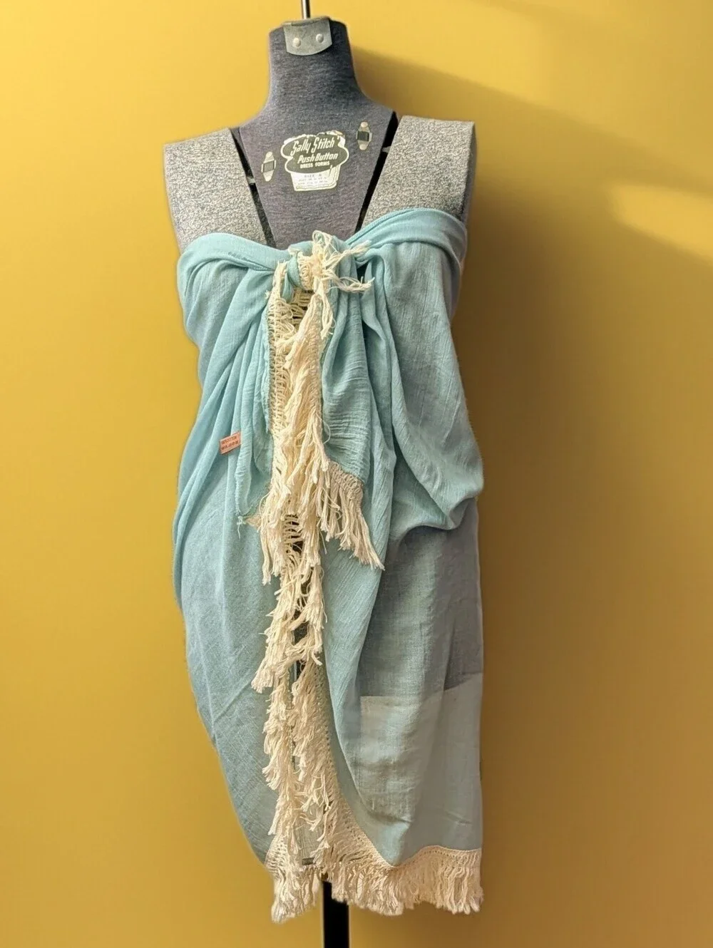Light Blue 100% Cotton Semi Sheer Demi-Lune Half Moon Fringe Shawl Scarf Wrap